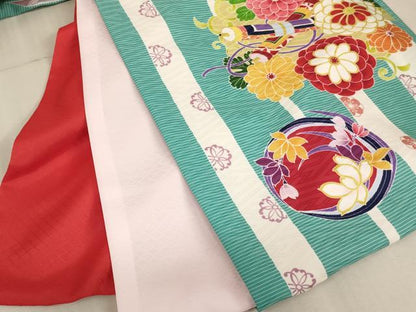平和屋着物[]お宮参り　女の子　祝着　刺繍　檜扇花丸文　金糸　洗える着物　AAAT9984ja