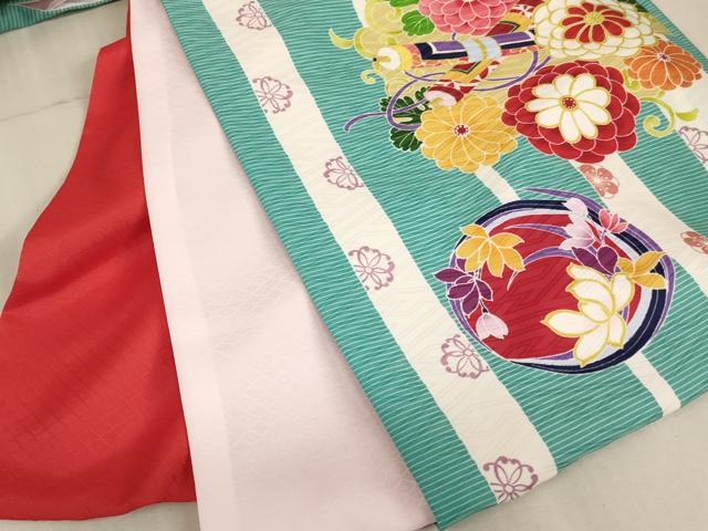 平和屋着物[]お宮参り　女の子　祝着　刺繍　檜扇花丸文　金糸　洗える着物　AAAT9984ja