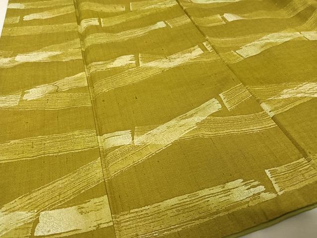 平和屋着物●上質な紬 ろうけつ染め 変わり縞 菜種色 正絹 逸品 未使用 AAAU0004np