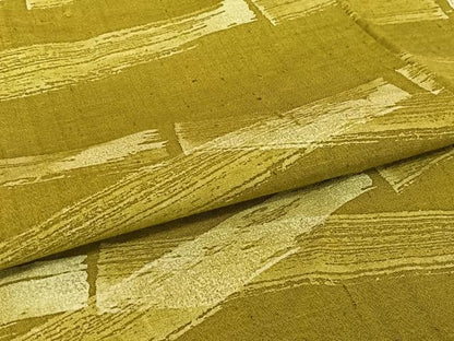 平和屋着物●上質な紬 ろうけつ染め 変わり縞 菜種色 正絹 逸品 未使用 AAAU0004np