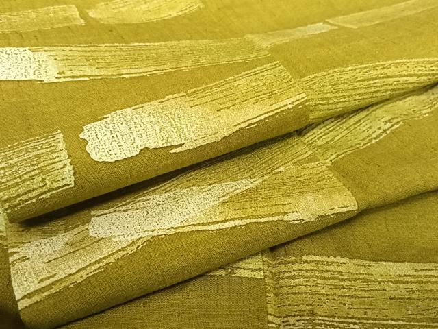 平和屋着物●上質な紬 ろうけつ染め 変わり縞 菜種色 正絹 逸品 未使用 AAAU0004np
