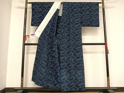 平和屋着物▽久留米絣　単衣　綿　逸品　AAAU0008np
