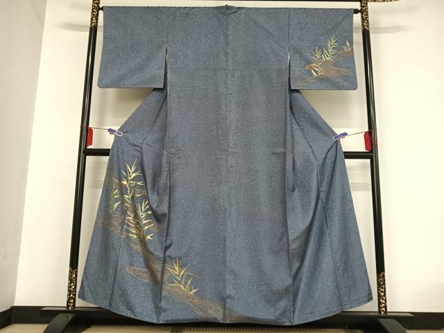 平和屋着物●本場染大島紬 訪問着 葦 金彩 正絹 逸品 AAAU0009np