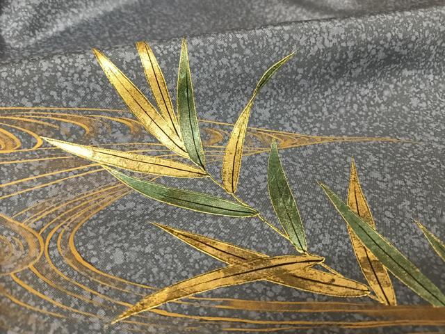 平和屋着物●本場染大島紬 訪問着 葦 金彩 正絹 逸品 AAAU0009np