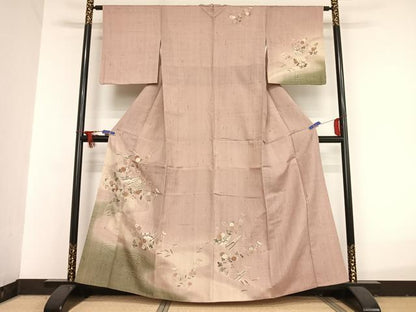 平和屋着物●訪問着 生紬地 風景文 暈し染め 金彩 正絹 逸品 AAAU0019np