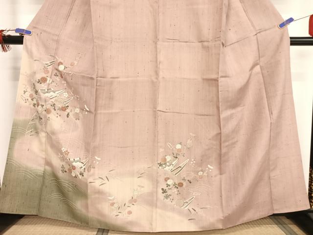 平和屋着物●訪問着 生紬地 風景文 暈し染め 金彩 正絹 逸品 AAAU0019np
