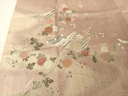 平和屋着物●訪問着 生紬地 風景文 暈し染め 金彩 正絹 逸品 AAAU0019np