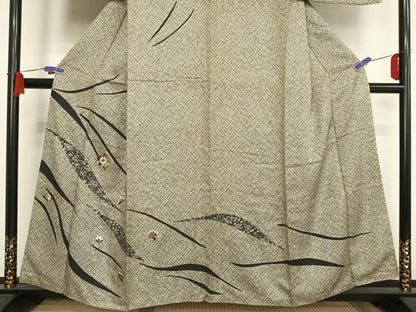 平和屋着物●訪問着 刺繍 更紗花文 金糸 銀彩 正絹 逸品 AAAU0020np