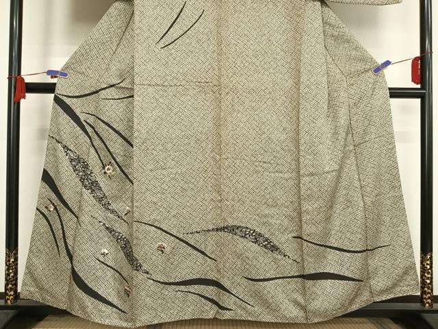 平和屋着物●訪問着 刺繍 更紗花文 金糸 銀彩 正絹 逸品 AAAU0020np