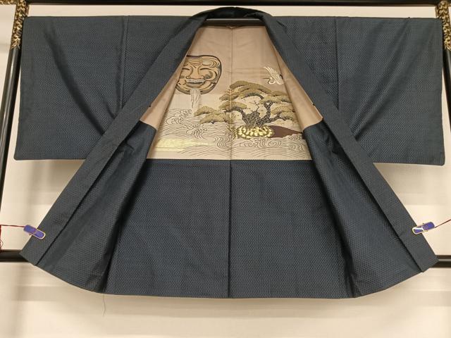 平和屋着物●男性　本場大島紬　アンサンブル　格子　正絹　逸品　AAAU0033np