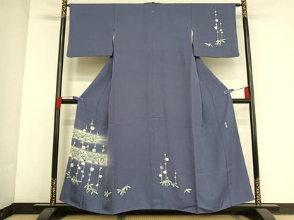 平和屋着物●名門・上野家 上野街子 清染居 訪問着 紬地 松竹梅 杜若色 正絹 逸品 AAAU0042np