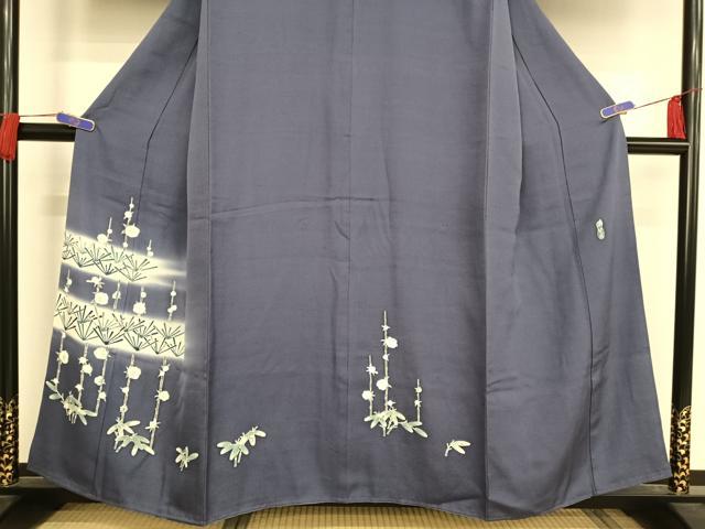 平和屋着物●名門・上野家 上野街子 清染居 訪問着 紬地 松竹梅 杜若色 正絹 逸品 AAAU0042np