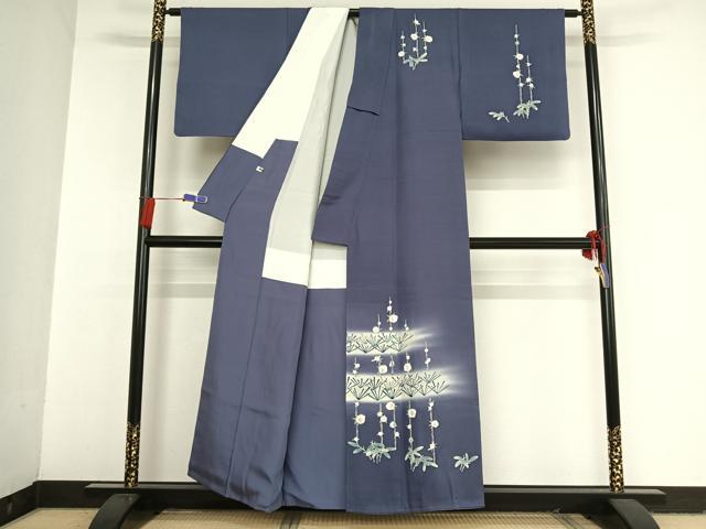 平和屋着物●名門・上野家 上野街子 清染居 訪問着 紬地 松竹梅 杜若色 正絹 逸品 AAAU0042np