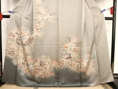 平和屋着物●内田陽一郎　訪問着　孔雀草花文　暈し染め　正絹　逸品　AAAU0050np