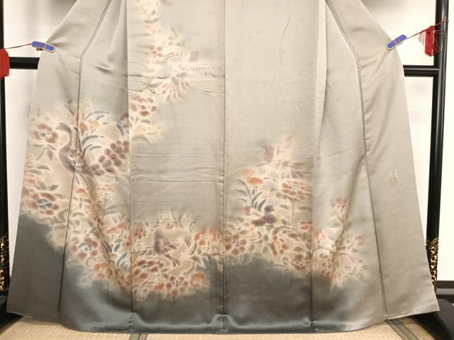 平和屋着物●内田陽一郎　訪問着　孔雀草花文　暈し染め　正絹　逸品　AAAU0050np