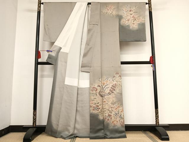 平和屋着物●内田陽一郎　訪問着　孔雀草花文　暈し染め　正絹　逸品　AAAU0050np