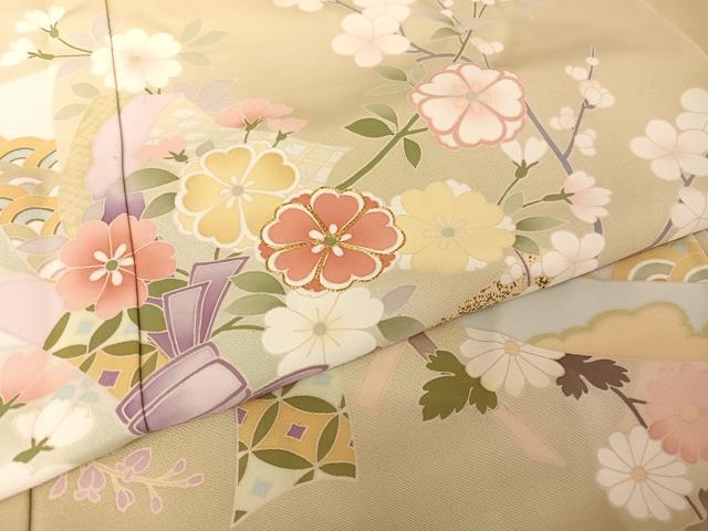 平和屋着物○訪問着 友禅 駒刺繍 束ね熨斗草花文 金糸 金彩 正絹