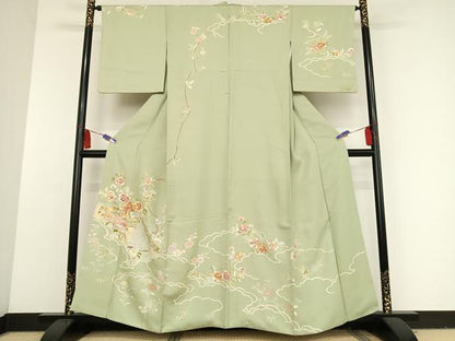 平和屋着物●創業460年・千總 訪問着 刺繍 雲取り草花文 金糸 金彩 正絹 逸品 AAAU0069np