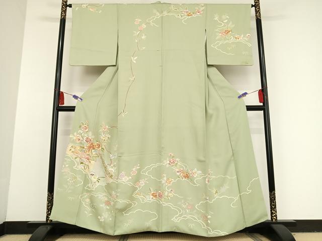 平和屋着物●創業460年・千總 訪問着 刺繍 雲取り草花文 金糸 金彩 正絹 逸品 AAAU0069np