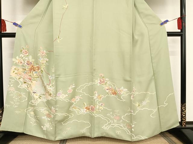 平和屋着物●創業460年・千總 訪問着 刺繍 雲取り草花文 金糸 金彩 正絹 逸品 AAAU0069np