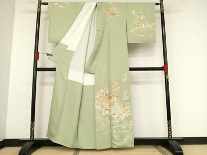 平和屋着物●創業460年・千總 訪問着 刺繍 雲取り草花文 金糸 金彩 正絹 逸品 AAAU0069np