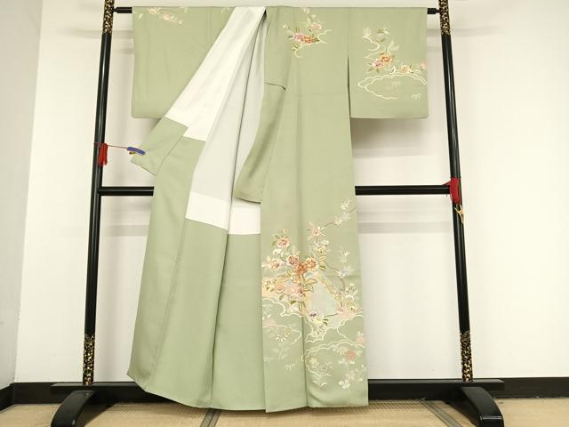 平和屋着物●創業460年・千總 訪問着 刺繍 雲取り草花文 金糸 金彩 正絹 逸品 AAAU0069np