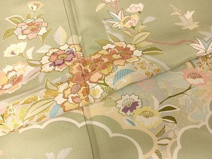 平和屋着物●創業460年・千總 訪問着 刺繍 雲取り草花文 金糸 金彩 正絹 逸品 AAAU0069np
