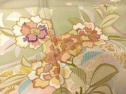 平和屋着物●創業460年・千總 訪問着 刺繍 雲取り草花文 金糸 金彩 正絹 逸品 AAAU0069np