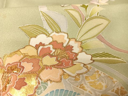 平和屋着物●創業460年・千總 訪問着 刺繍 雲取り草花文 金糸 金彩 正絹 逸品 AAAU0069np