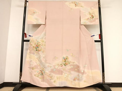 平和屋着物●創業460年・千總 訪問着 駒刺繍 草花文 暈し染め 金糸 金彩 大丸扱い 正絹 逸品 AAAU0077np