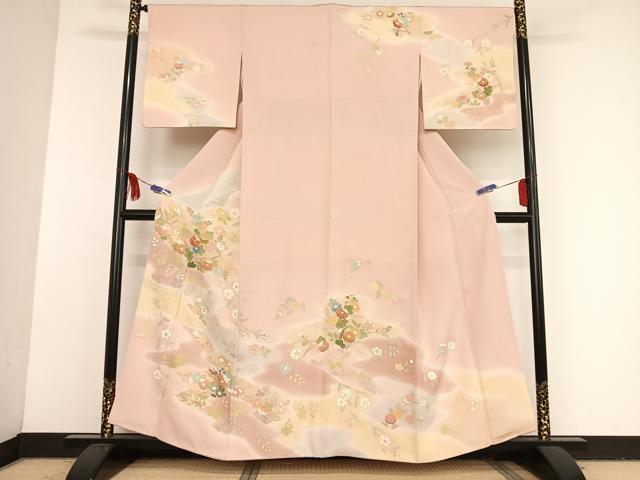 平和屋着物●創業460年・千總 訪問着 駒刺繍 草花文 暈し染め 金糸 金彩 大丸扱い 正絹 逸品 AAAU0077np