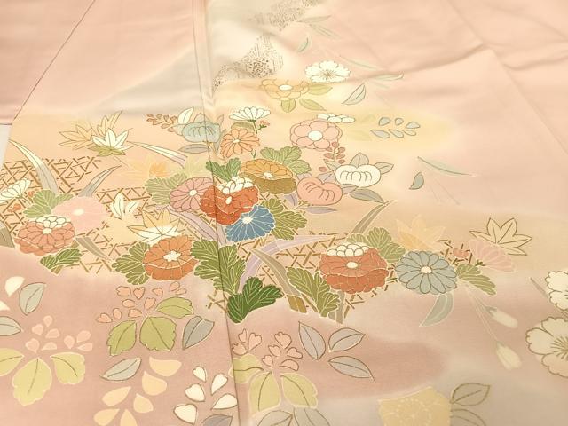 平和屋着物●創業460年・千總 訪問着 駒刺繍 草花文 暈し染め 金糸 金彩 大丸扱い 正絹 逸品 AAAU0077np