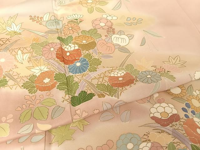 平和屋着物●創業460年・千總 訪問着 駒刺繍 草花文 暈し染め 金糸 金彩 大丸扱い 正絹 逸品 AAAU0077np
