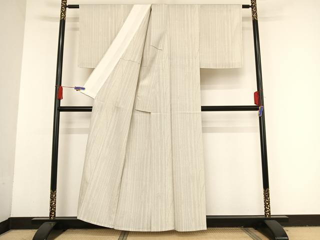 平和屋着物▽本塩沢　単衣　110亀甲　幾何学文様　正絹　逸品　AAAU0080np