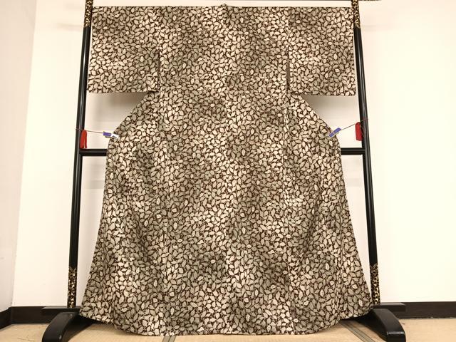 平和屋着物▽小紋 単衣 枝葉文 京都小泉 洗える着物 AAAU0082np
