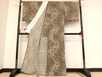 平和屋着物▽小紋 単衣 枝葉文 京都小泉 洗える着物 AAAU0082np