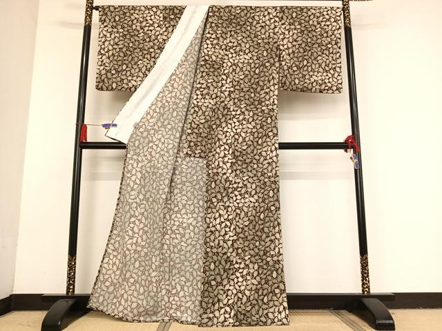 平和屋着物▽小紋 単衣 枝葉文 京都小泉 洗える着物 AAAU0082np