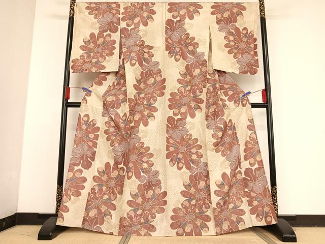 平和屋着物▽上質な小紋 単衣 舞花文 やまと誂製 洗える着物 未使用 AAAU0084np