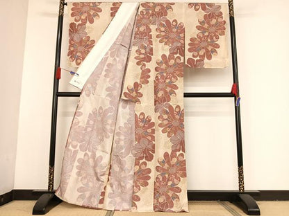 平和屋着物▽上質な小紋 単衣 舞花文 やまと誂製 洗える着物 未使用 AAAU0084np