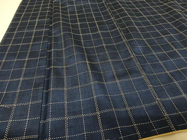 平和屋着物●上質な紬 刺し子 格子 正絹 逸品 AAAU0085np