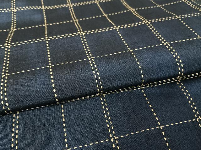 平和屋着物●上質な紬 刺し子 格子 正絹 逸品 AAAU0085np