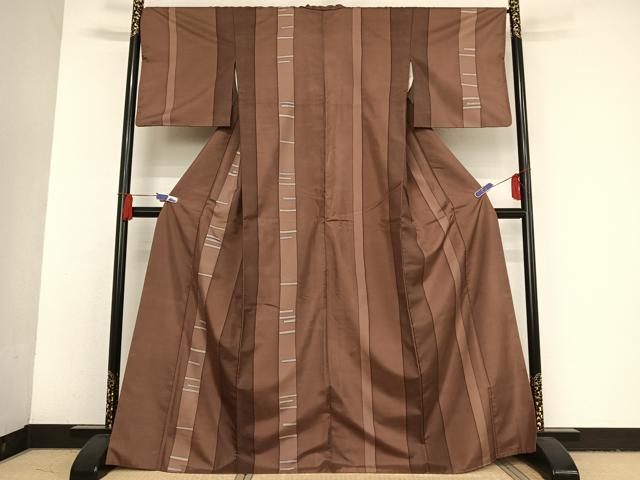 平和屋着物●訪問着　紬地　縞　正絹　逸品　AAAU0087np