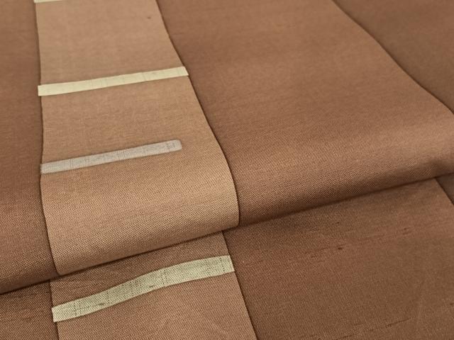 紬地茶色訪問着（パールトン加工済み）正絹 平和屋着物○訪問着 紬地 縞 正絹 逸品 AAAU0087np