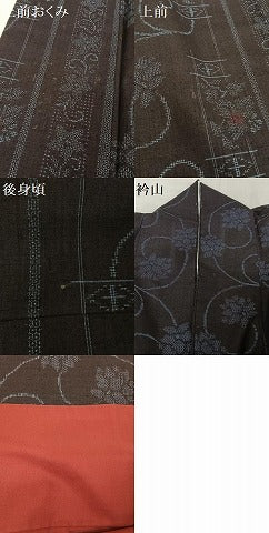 平和屋着物●結城紬　100亀甲　飛び亀甲　更紗花文　正絹　逸品　AAAU0088np