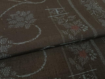 平和屋着物●結城紬　100亀甲　飛び亀甲　更紗花文　正絹　逸品　AAAU0088np