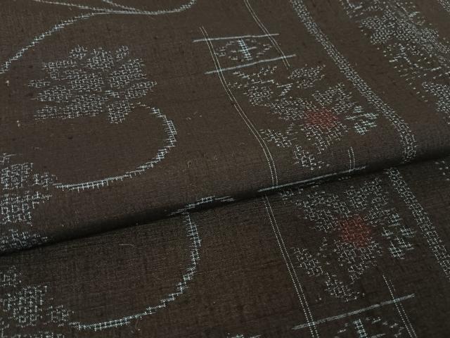 平和屋着物●結城紬　100亀甲　飛び亀甲　更紗花文　正絹　逸品　AAAU0088np