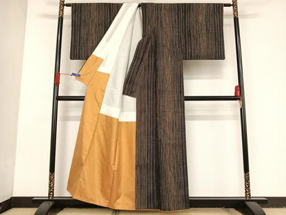 平和屋着物●上質な紬 縞 正絹 逸品 AAAU0104np