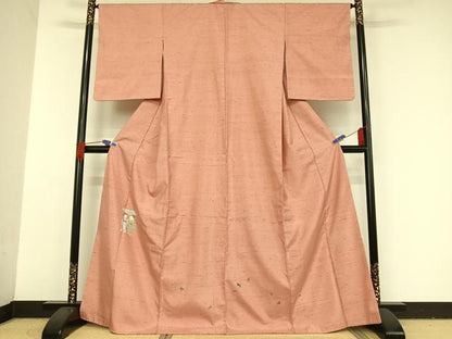 平和屋着物●色留訪問着　友禅　紬地　童子　正絹　逸品　AAAU0107np