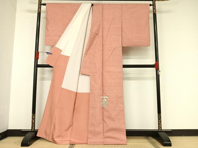 平和屋着物●色留訪問着　友禅　紬地　童子　正絹　逸品　AAAU0107np