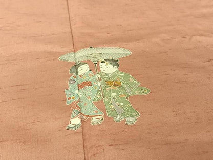 平和屋着物●色留訪問着　友禅　紬地　童子　正絹　逸品　AAAU0107np